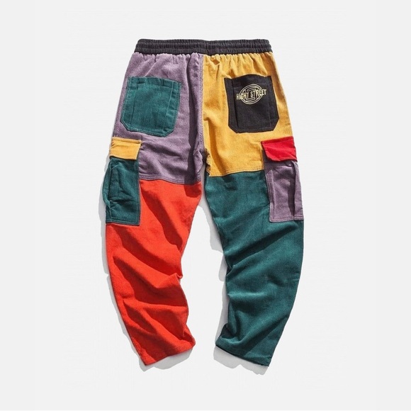 Multi-Colored Cargo, Multi-Pockets, Streetwear Pants with Drawstring - Picture 2 of 2
